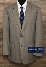 John Ashford Mens Gray Houndstooth Plaid Two-Button Blazer Sport Coat Jacket 46L