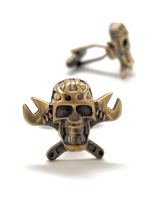 Grease Pirate Cufflinks Mechanic Auto Shop Gear Head Car Lover Bronze 3D Design