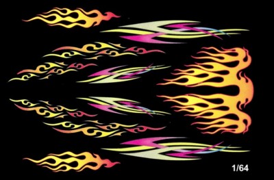 Modern Hot Rod Flames & Graphics 1/64th Scale Slot Car Waterslide Decals