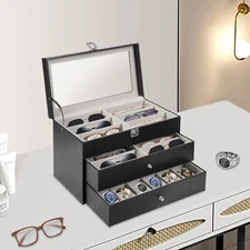Sunglasses Case Watch Box Watch Case Jewelry Box And 12 Eyeglasses Storage 