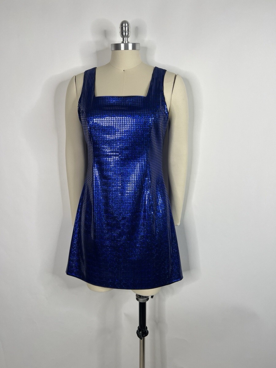Vtg Gianni Versace Versus Blue Holographic Mini Dress 44 L Vtg Gianni Versace Versus Blue Holographic Mini Dress 44 L