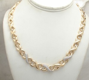 Authentic Technibond Graduated Infinity CZ Chain Necklace 14K Yellow Gold Plated Silver