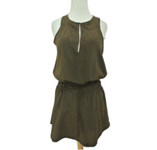 A.L.C. Olive green silk Blouson dress sz S drawstring elastic waist Made in USA