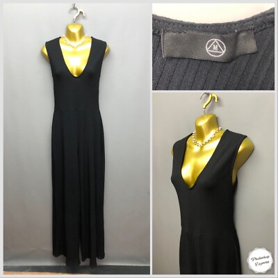 Missguided Black Plunge Neck Ribbed Sleeveless Jumpsuit UK 10