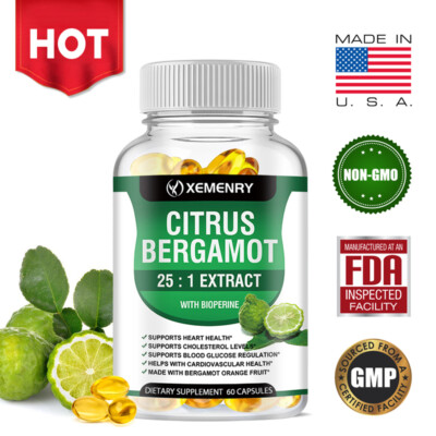 Citrus Bergamot 1500mg - 25:1 Extract, Organic Cholesterol Supplements 60pcs