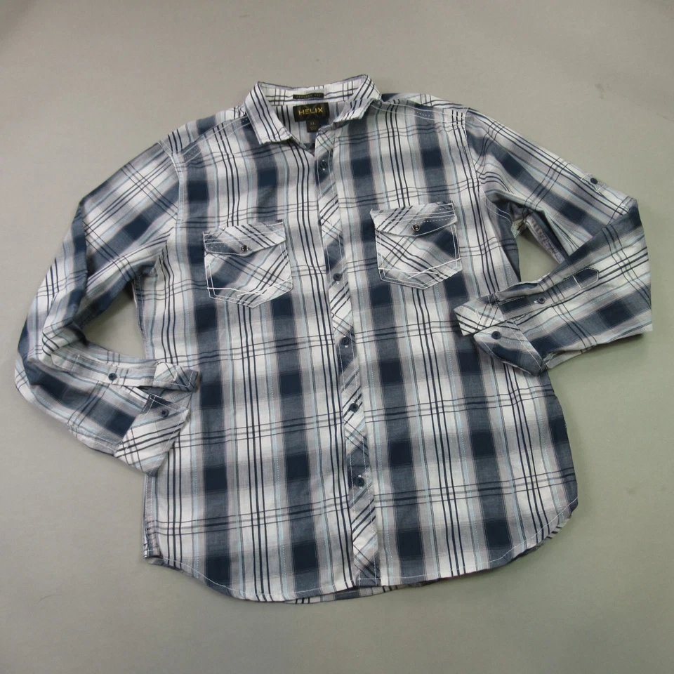 Camisa Helix Para Hombre XL Manga Corta Ligera A Cuadros Bolsillo Abotonado Foto 2 de 4