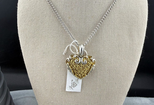 Park Lane Necklace Gold Tone Heart Silver Tone Chain 22”