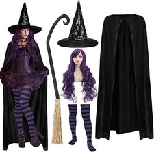 Mepase 5 Pcs Halloween Witch Hats Witch Costume Cloak Cosplay Cape Purple Nylon