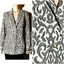St John Black  White Rhinestones  Pearls Eve Jacket Covered Paillettes sz 12