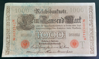 1910 Germany 1 000 Mark Banknote Imperial German Empire Kaiser Era Reichsbank