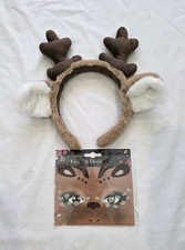 Cartoon Deer Ears Reindeer Antler Head Plush Antler Headband Face Art NWT Xmas