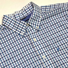 NWT Nautica Mens Short Sleeve Button Down Shirt Blue Check Size L Preppy Coastal