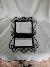 Vintage 1990s Black Wrought Iron Style Curled Design Wall Mirror 12" Gothic