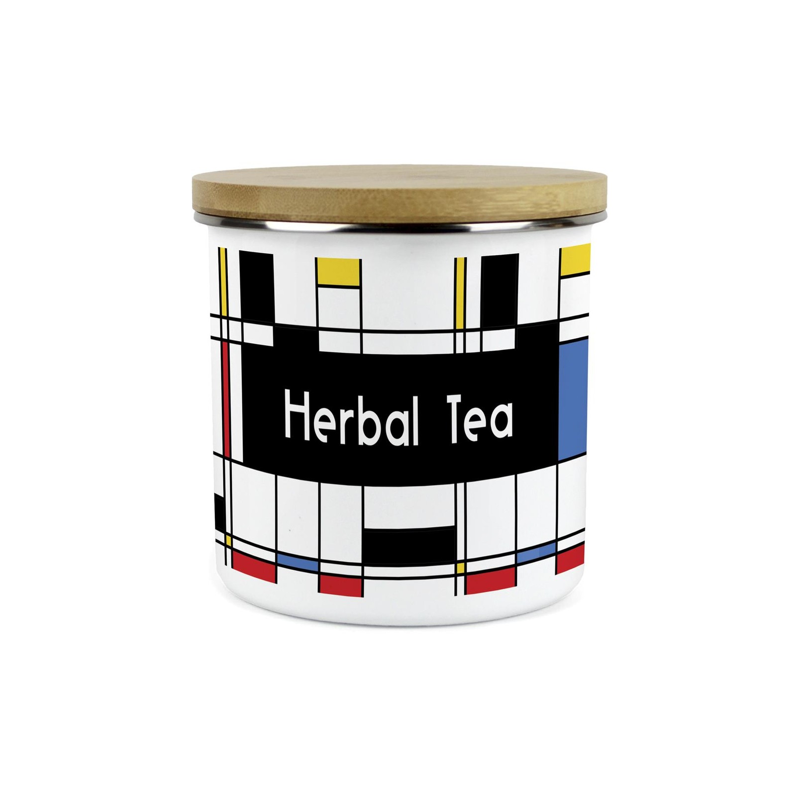 Retro Herbal Tea Canister - Art Deco 1.2L Large Enamel Kitchen Storage Tin