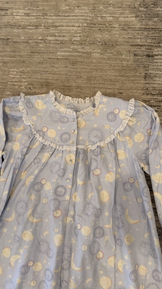 Lace Trimming Pattern Lanz Of Salzburg Nightgown Womens 1X Blue Moon Star Flannel Lace Ruffle ...