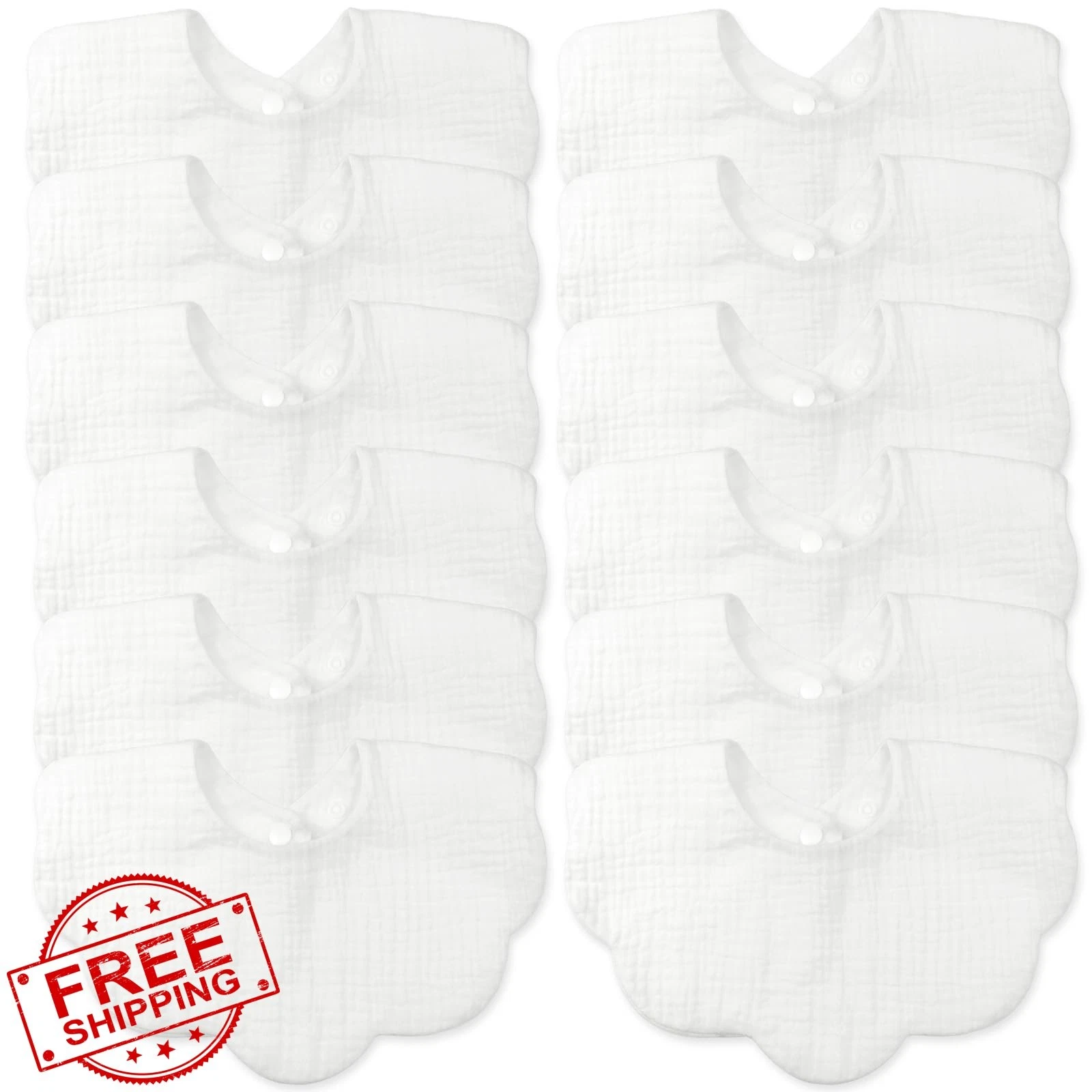 DOSMINE White Muslin Drool Bibs 12 Pack