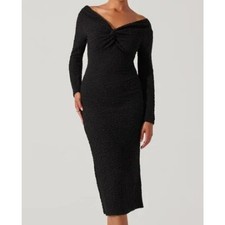 astr the label textured knot front off the shoulder midi dress xs black