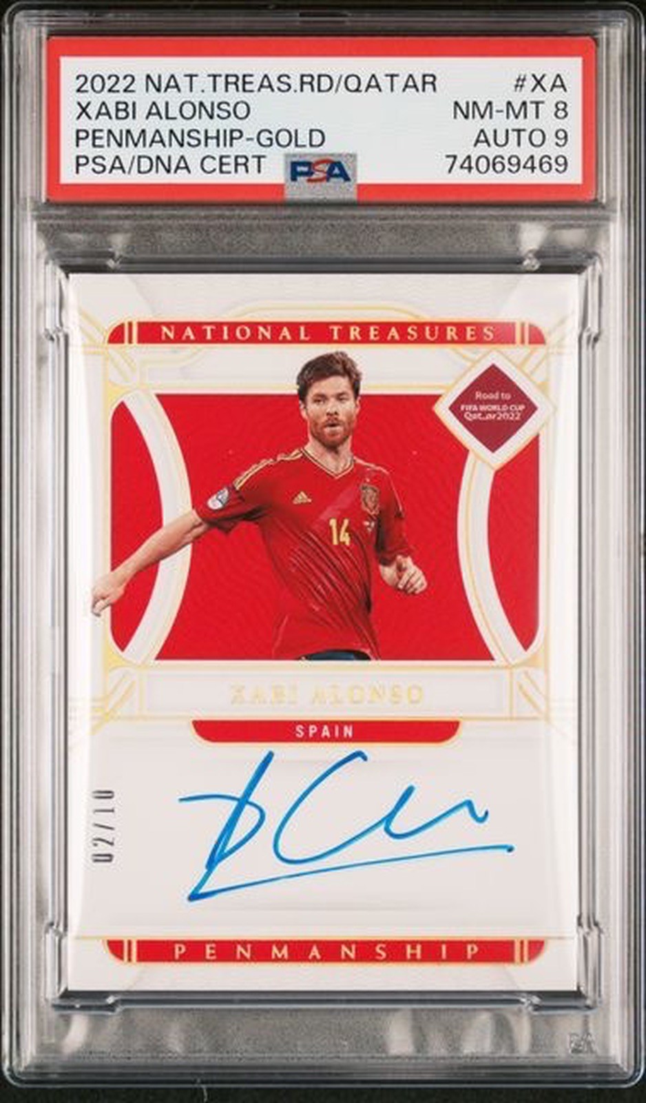2022 National Treasures Xabi Alonso Penmanship Gold Auto /10 PSA 8 Auto 9