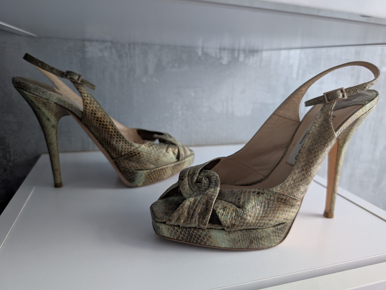 Jimmy Choo Multicolor Snakeskin Python Peep Toe S… - image 14