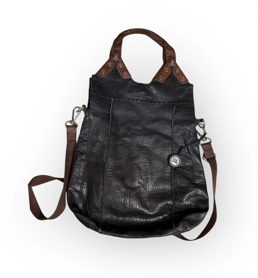 Bolso Bandolera The Sak Negro/Marrón Cuero Suave Boho Holgado Bolso de Hombro Foto 2 de 4