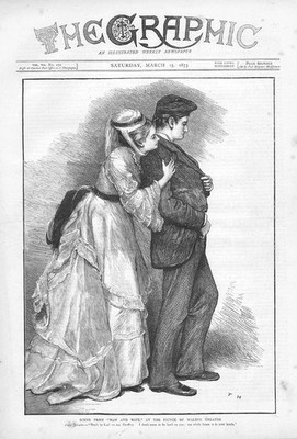Szene aus ''Mann & Frau'' im Prince of Wales's Theatre - antiker Druck 1873