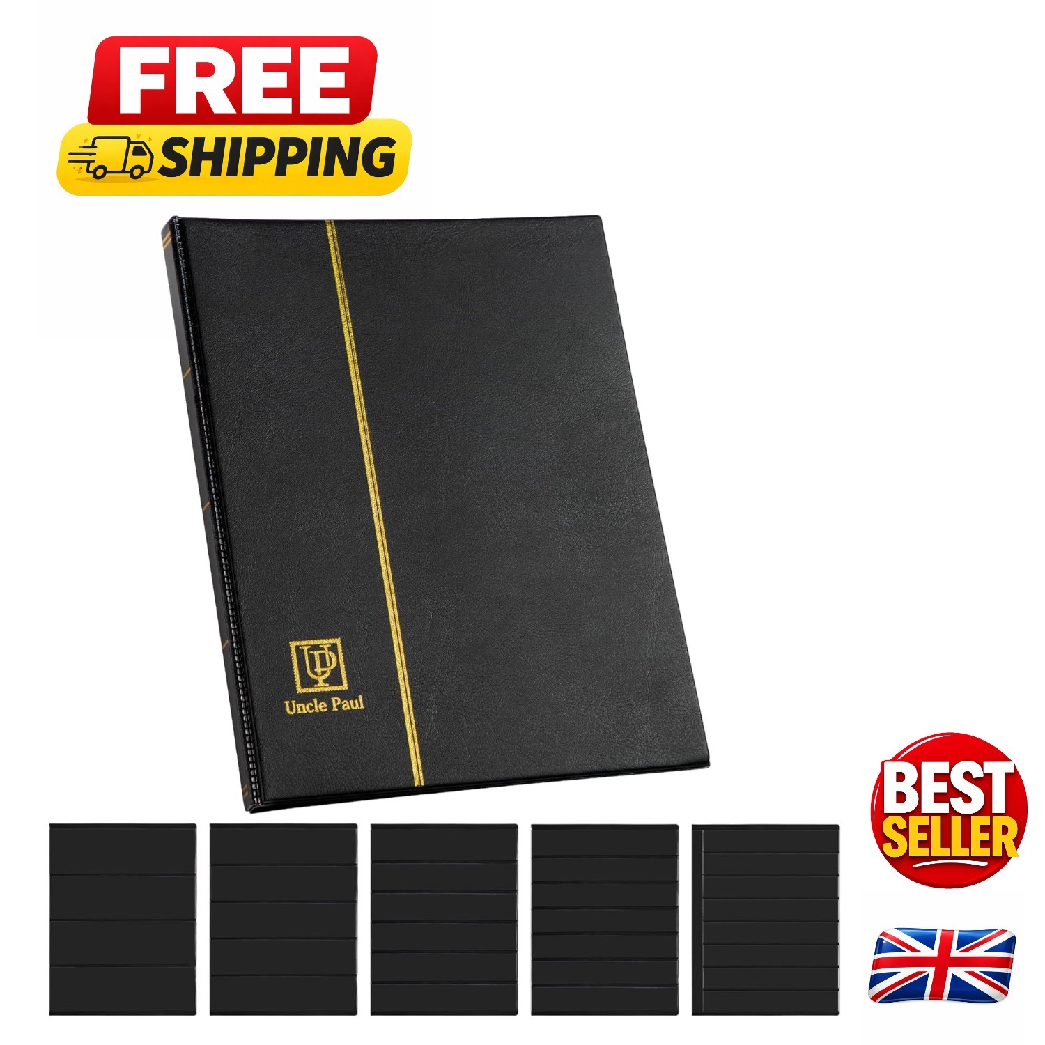 150 Pocket Capacity Stamp Album in Black Leather - Perfect for Secure Collecting