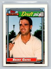 1992 Topps Rookie RC #216 Brent Gates Oakland Athletics Baseball Card. rookie card picture