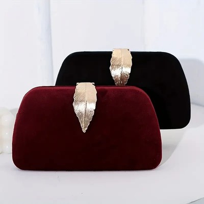 Elegante Vintage Samt Clutch mit Metallblatt Abendtasche Clutch Hochzeit & Gala