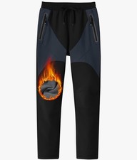 Boys Waterproof Snow Rain Pants with Fleece-Lining Elastic Waist - Black- M