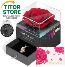 Preserved Rose Gifts for Mom Birthday – Forever Real Rose Music Box for Women –