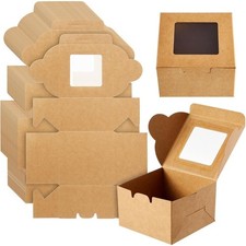 Cupcake Boxes 25 Pack 4x4x2.5 Inch Brown Paper Pastry Container with Clear