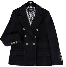 CHANEL 21P TWEED BLACK GOLD CC LOGO BUTTONS BLAZER JACKET FR42 US10