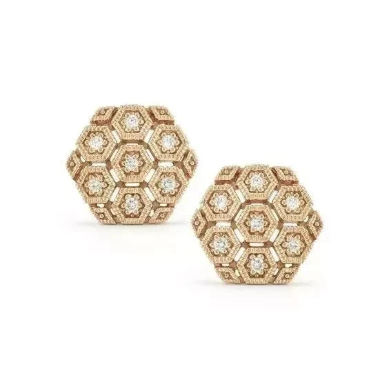 Abotoaduras masculinas hip hop folheadas a ouro amarelo 14k com diamante corte redondo 2 quilates criado em laboratório - Imagem 4 de 4