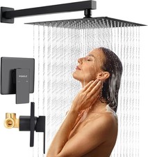 10" Rainfall Shower Faucet Set Matte Black w/ Valve  Square Head