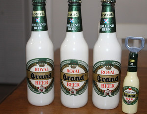 Vintage 3 Royal Brand Beer Holland Beer bottles with Caps + Bottle Opener