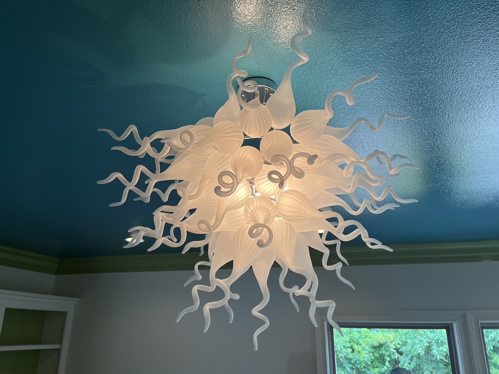 Chihuly Style Chandelier Blown Glass Light Fixture - White