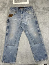 Wrangler Riggs Jeans Mens 34x30 Double Knee Distressed Carpenter Workwear Worn