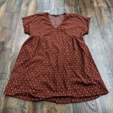Madewell Rust Brown Embroidered Babydoll V-Neck Mini Dress Medium Boho Cottage