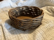 Vintage Oval Hand Woven Open Wicker Basket Wooden Base Primitive Rustic