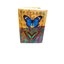 Butterfly Square Ceramic Crackled Design Votive Candle Holder 5" Tall 