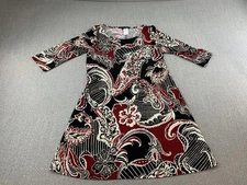 MSK Petite Dress Womens Large Petite Black Red Paisley A-Line 3/4 Sleeve USA
