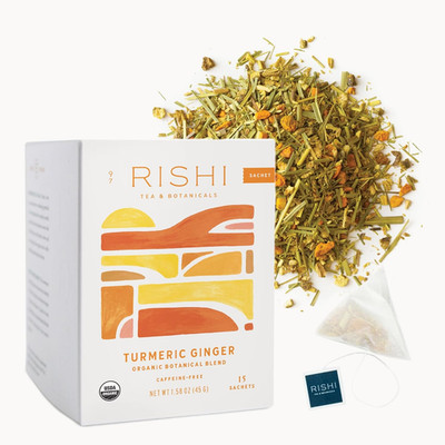 Rishi Tea Turmeric Ginger Herbal Tea - Organic Sachet Bags, Caffeine Free Blend