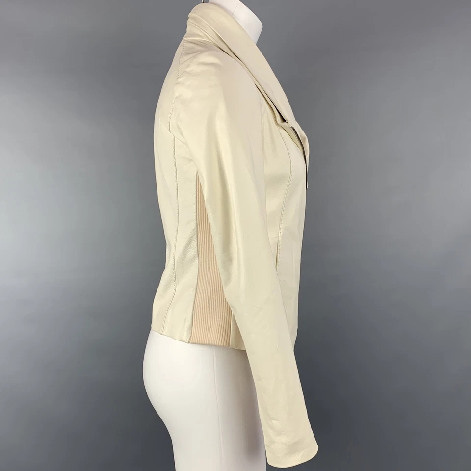 Vince Taille XS Veste De Moto En Cuir De Coton Crème - Photo 3/4