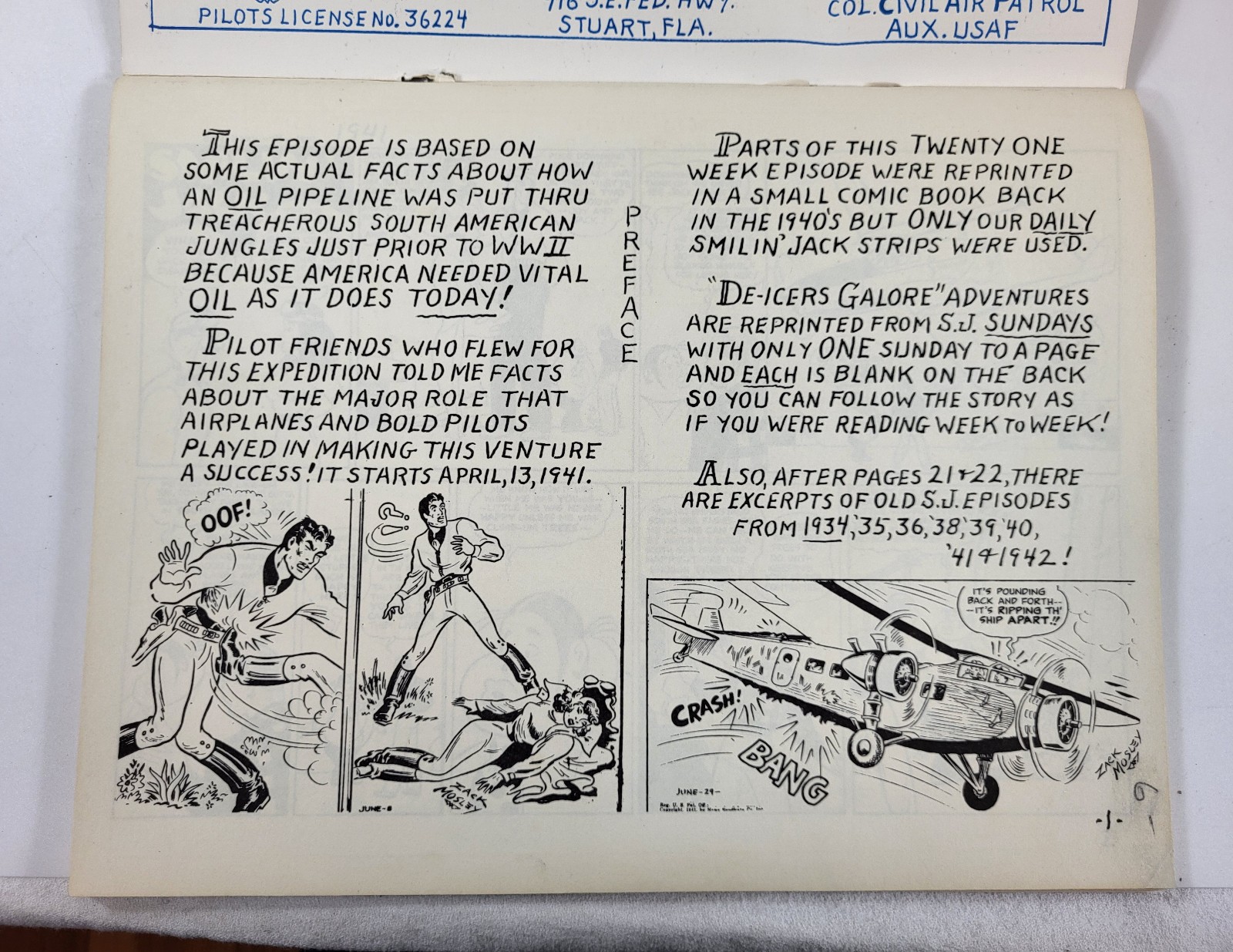 Zack Mosley Smilin' Jack - SIGNED De-Icers Galore 1980 Reissue WWII Comic Strips