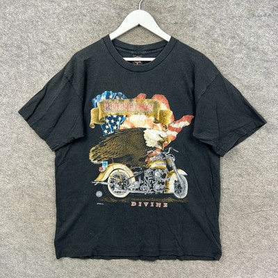 Vintage Harley Davidson Hemd Herren XL Schwarz Single Stitch Divine Eagle USA 1998