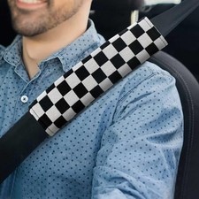 Yumikoo 2 Pack Checkered Seat Belt Covers, Black White Shoulder Pads