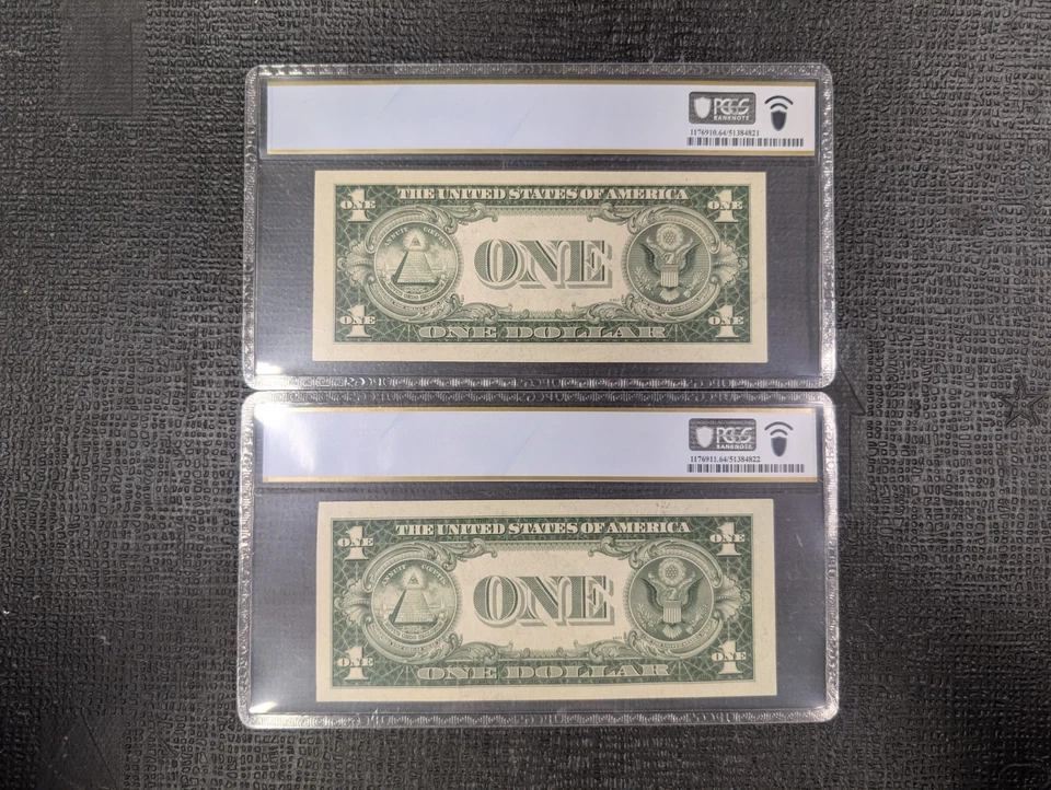 1935D $1 Silver Certificates-Narrow to Wide Reverse Changeover Pair- PCGS 64 PPQ - Image 2 of 2