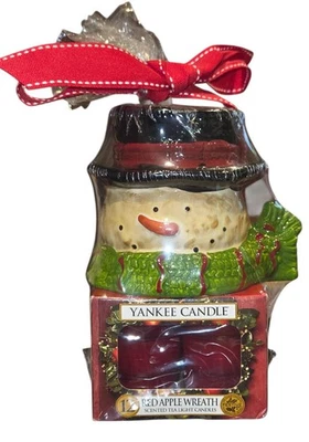 Yankee Candle Red Apple Wreath Tea Light Candles Box of 12 w/Snowman Holder NEW - Image 1 of 4