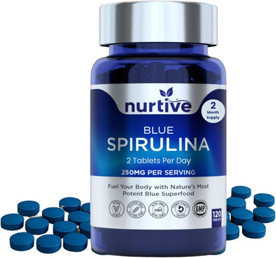 Blue Spirulina Tablets   250 Mg per Daily Serving, Phycocyanin Superfood, 120 Ta