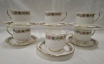 6x Royal Albert, Belinda, Teetassen & Untertassen mit Fuß, um 1980